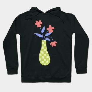 checkered lime green vase with pink flowers Hoodie